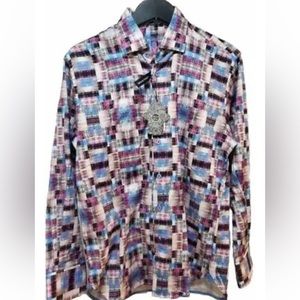 Visconti Black Long Sleeve Button Up Woven Shirt Men's Size S Pink Blue NWT